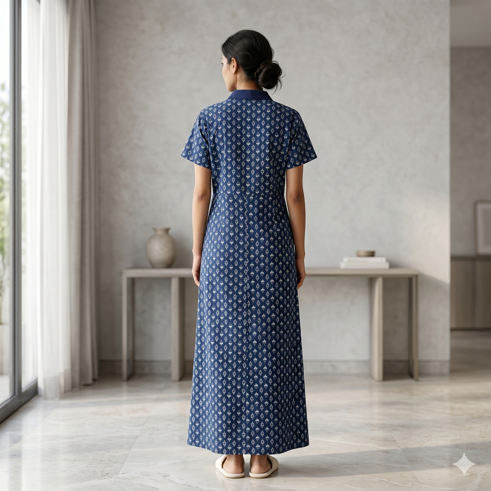 Pure Cotton Deep Blue Alstroemeria Housecoat