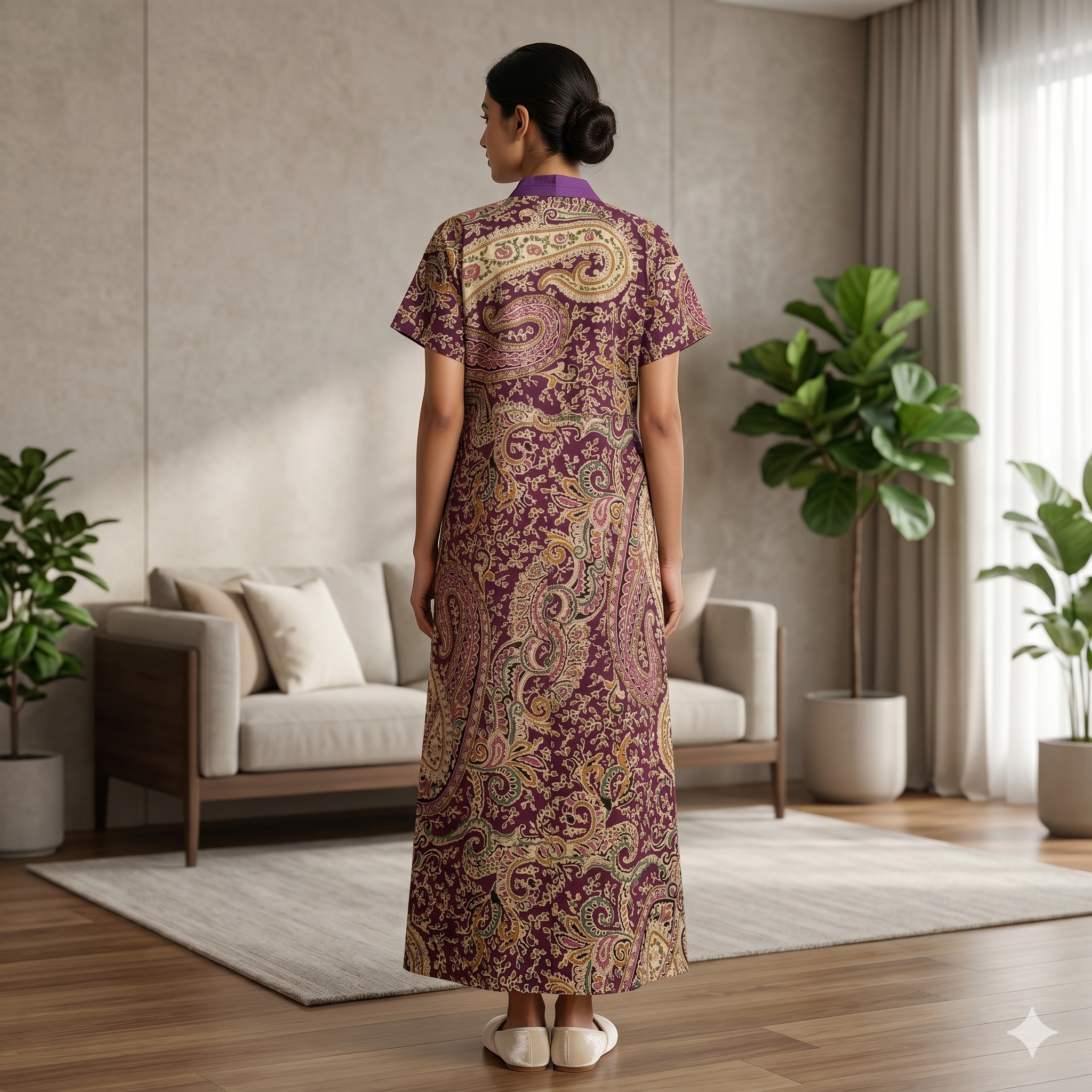 Pure Cotton Purple Alstroemeria Housecoat