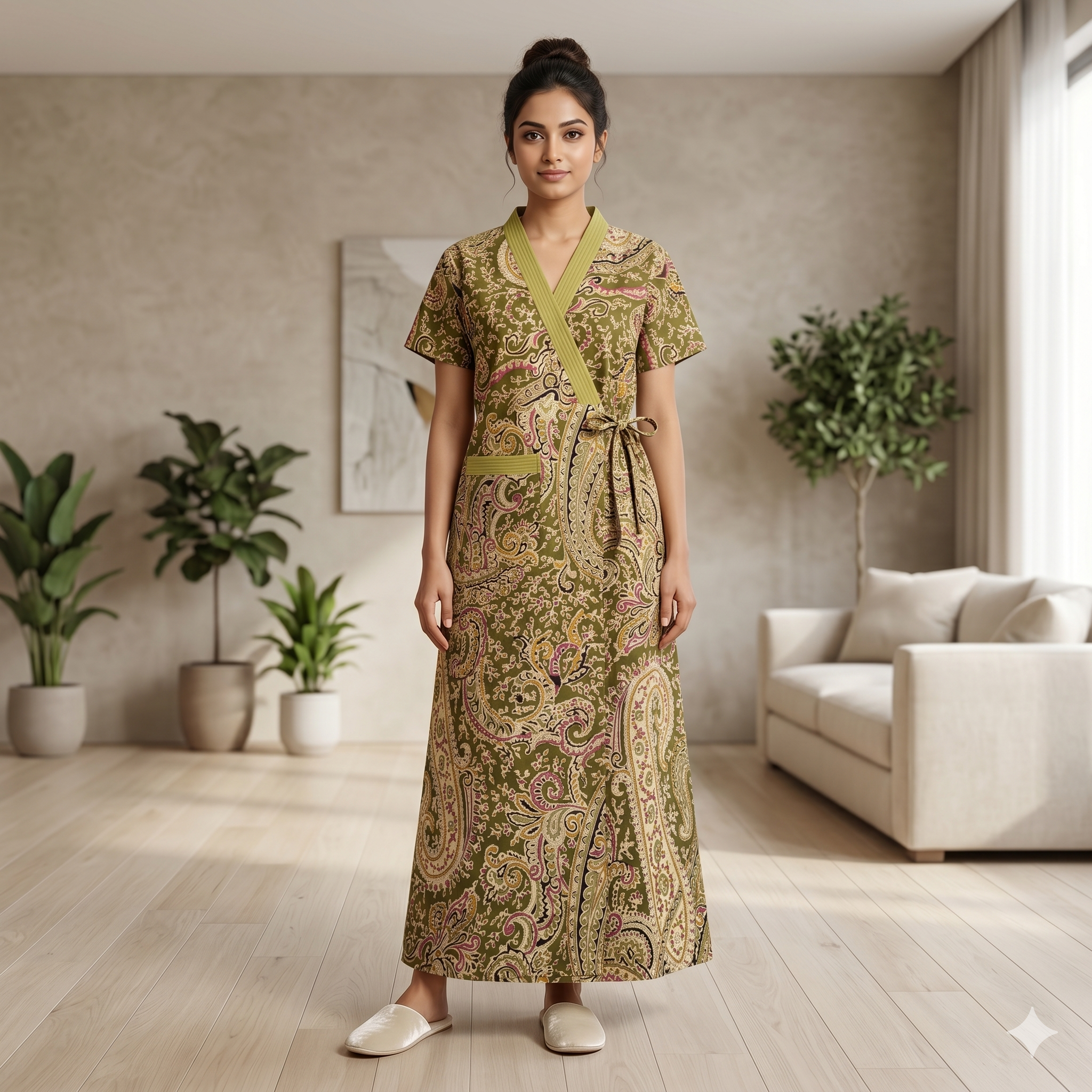 Pure Cotton Saga Green Alstroemeria Housecoat