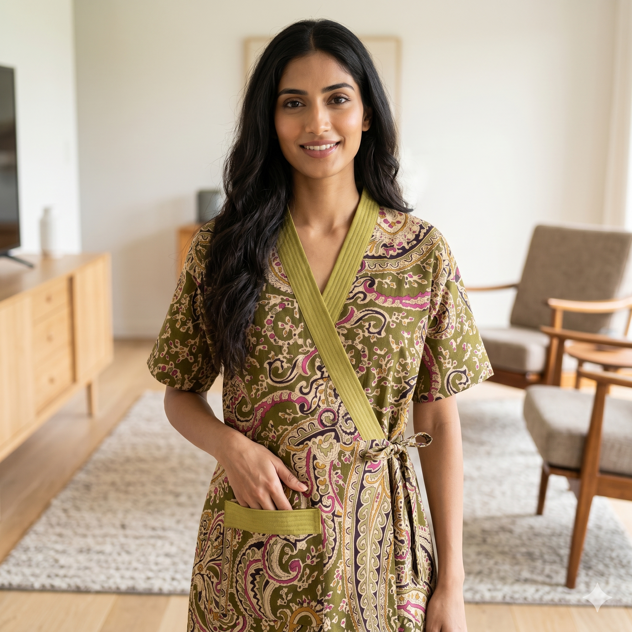 Pure Cotton Saga Green Alstroemeria Housecoat