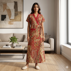 Pure Cotton Red Alstroemeria Housecoat