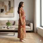Pure Cotton Red Alstroemeria Housecoat
