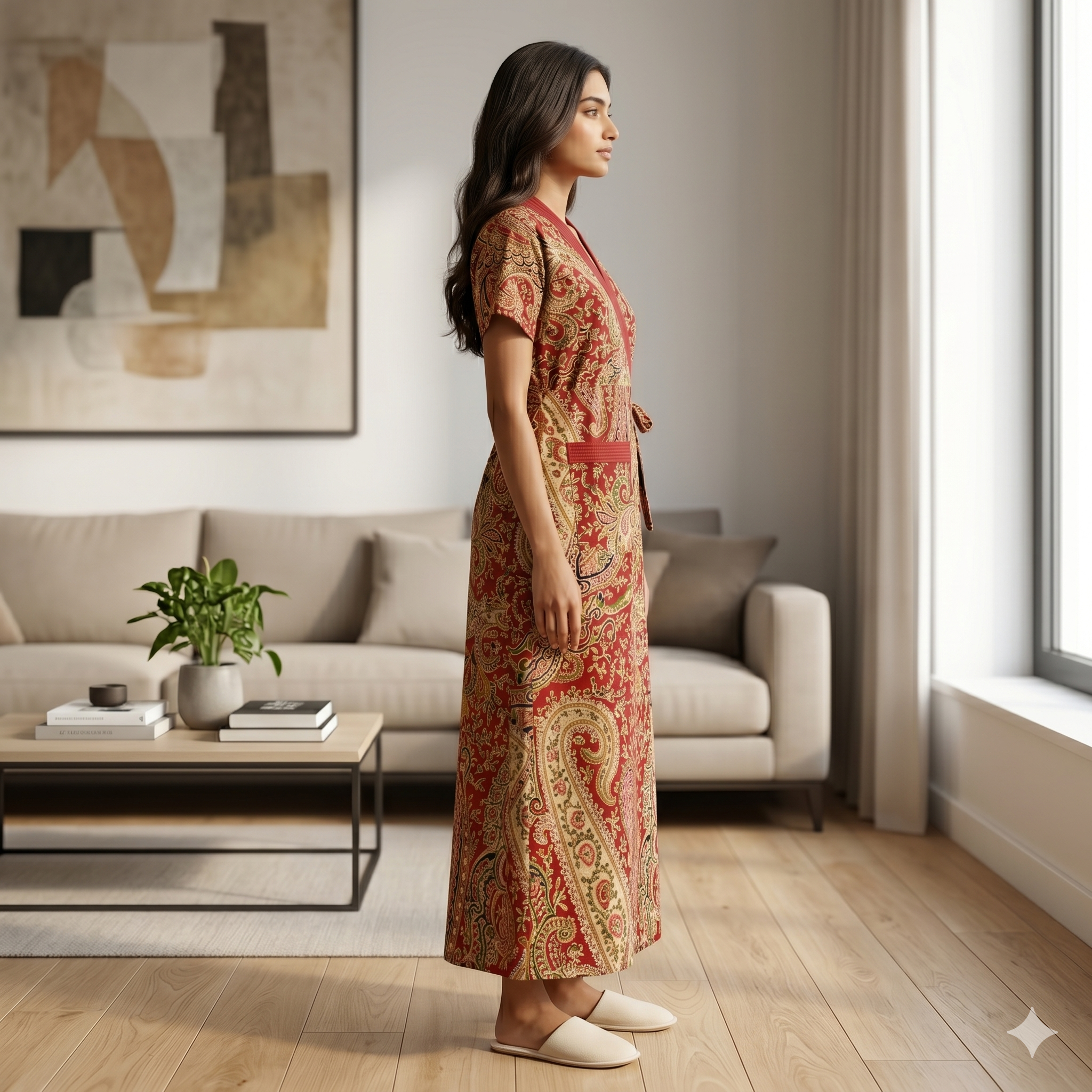 Pure Cotton Red Alstroemeria Housecoat