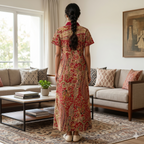 Pure Cotton Red Alstroemeria Housecoat