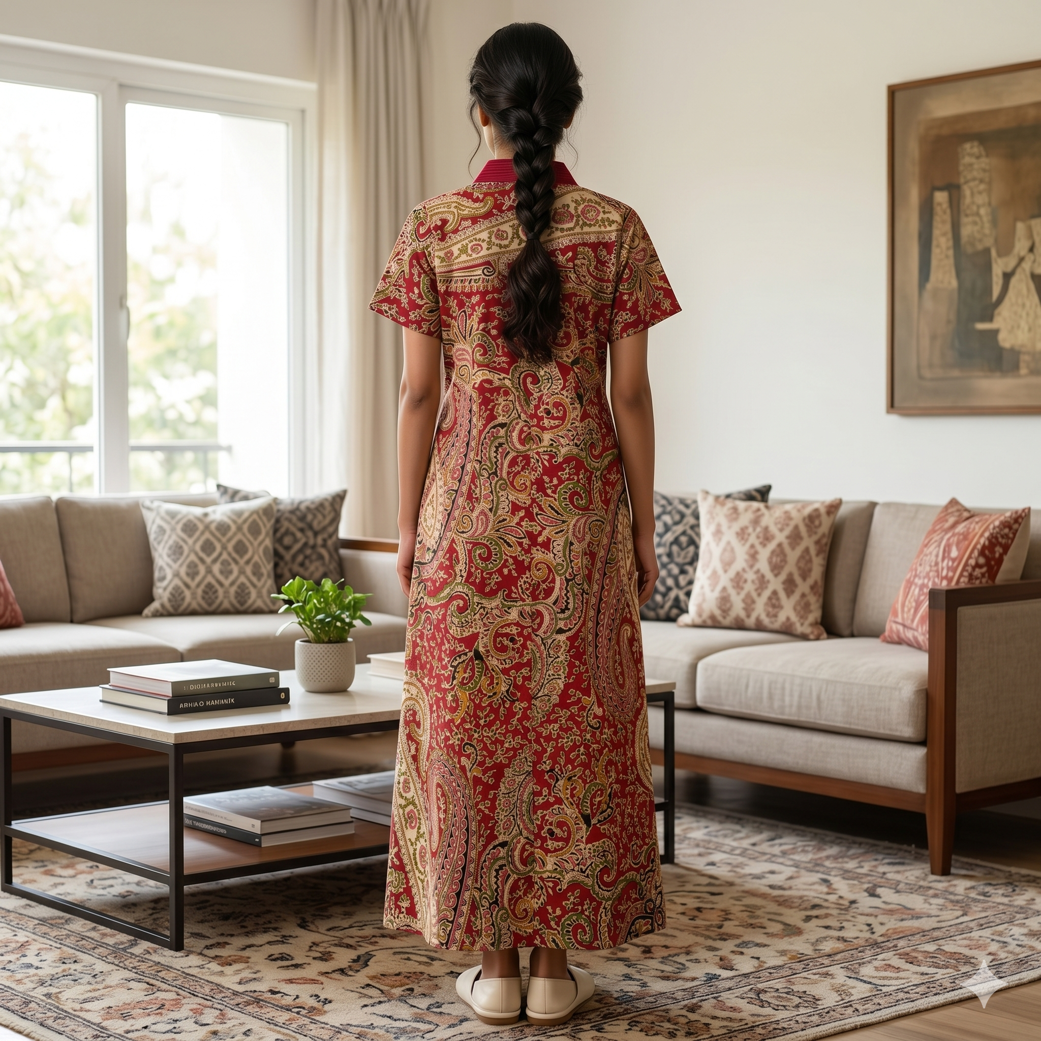 Pure Cotton Red Alstroemeria Housecoat
