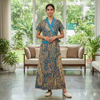 Pure Cotton Sky Blue Alstroemeria Housecoat