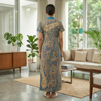 Pure Cotton Sky Blue Alstroemeria Housecoat
