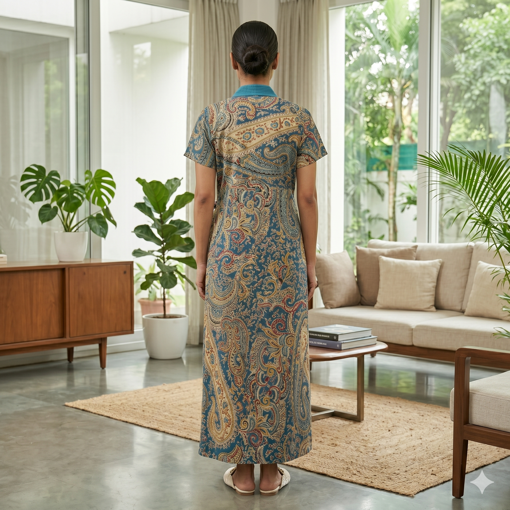 Pure Cotton Sky Blue Alstroemeria Housecoat