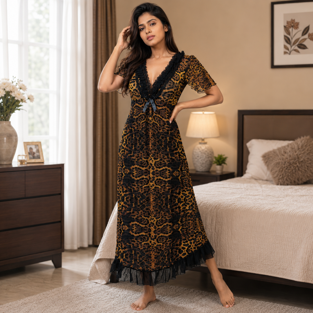 Fancy Yellow Sleepwear Nighty With Panty Set