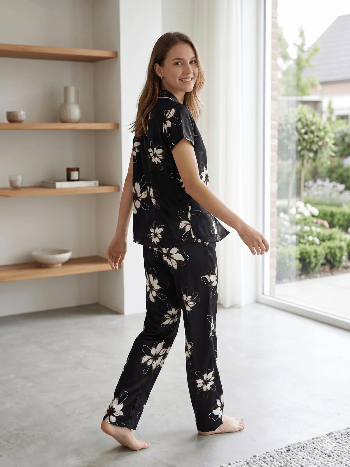 Premium Soft Satin Black Iris Nightsuit