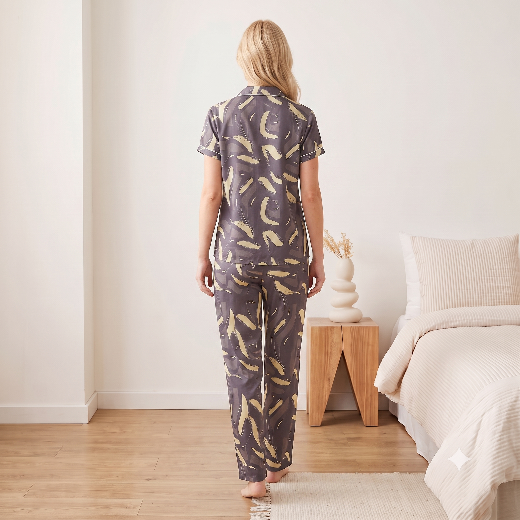 Premium Soft Satin Grey Iris Nightsuit