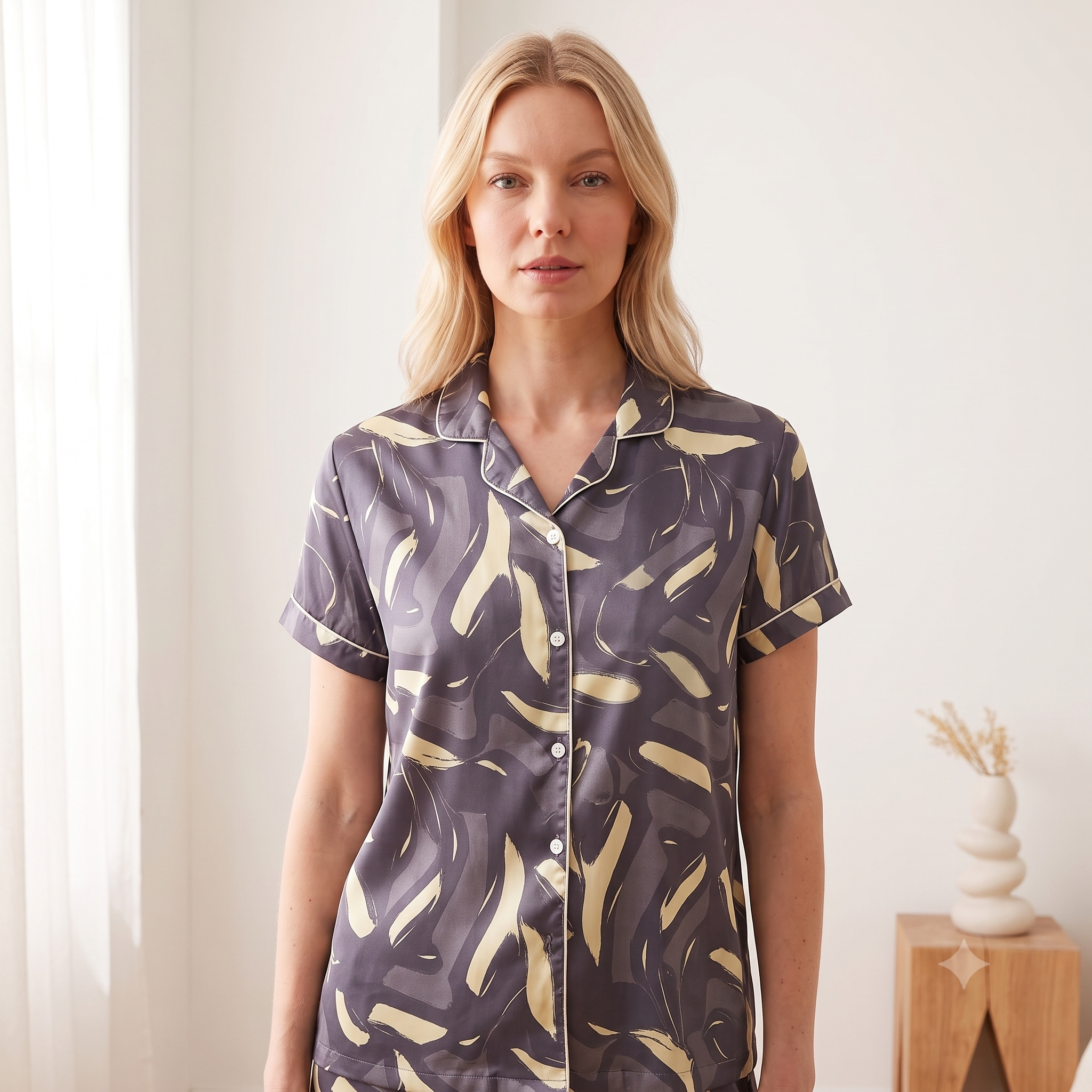 Premium Soft Satin Grey Iris Nightsuit