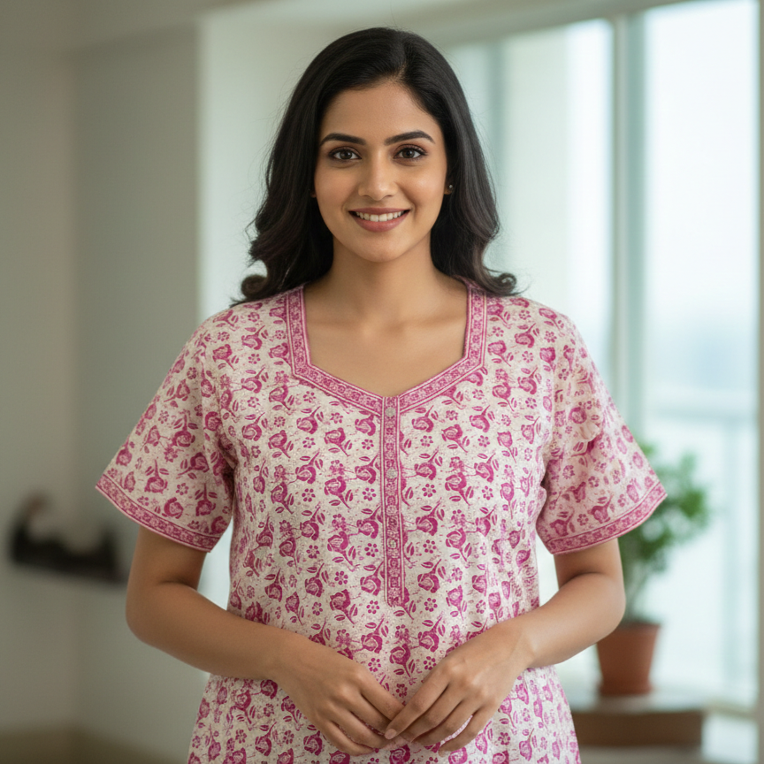 Pure Cotton A-Line Light Pink Orchid Nighty