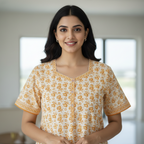 Pure Cotton A-Line Yellow Orchid Nighty