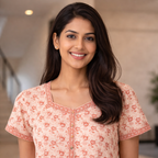 Pure Cotton A-Line Light Orange Orchid Nighty