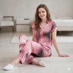 Premium Soft Satin Peach Iris Nightsuit