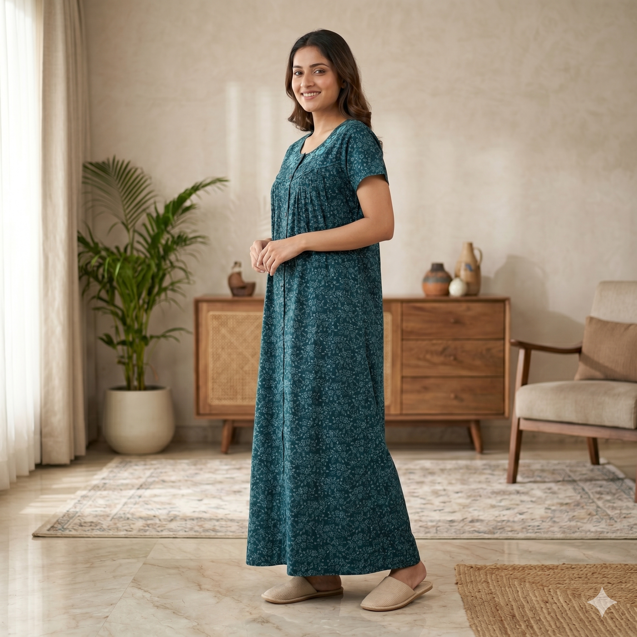 Bizzy Lizzy Deep Green Rose Front Open Nighty