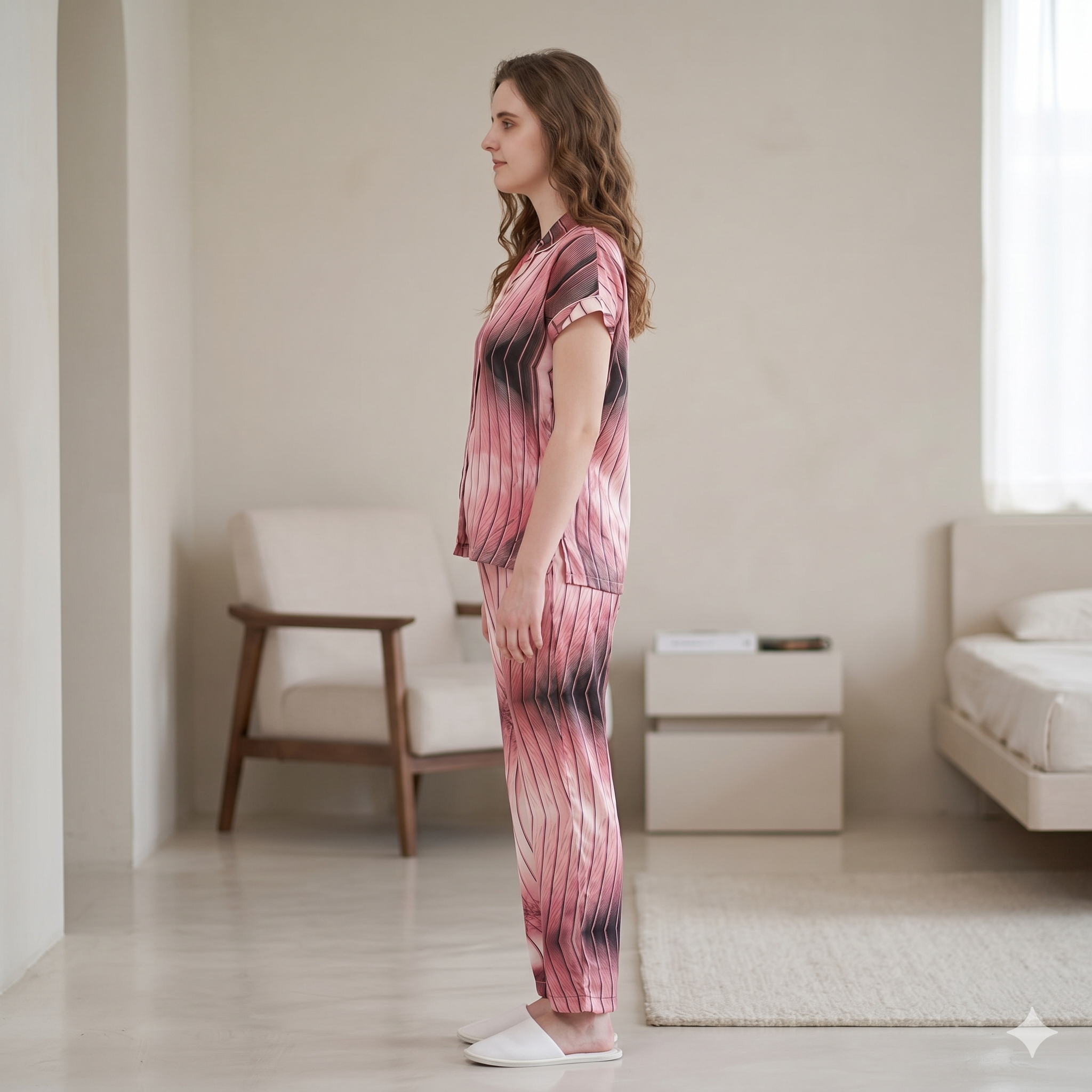Premium Soft Satin Peach Iris Nightsuit
