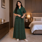 Pure Cotton Deep Green Daisy Housecoat