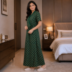 Pure Cotton Deep Green Daisy Housecoat