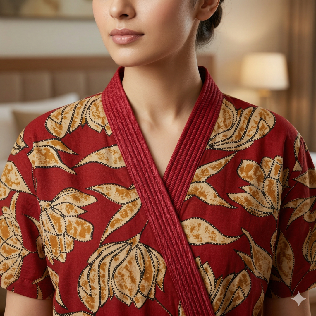 Pure Cotton Maroon Heliconia Housecoat