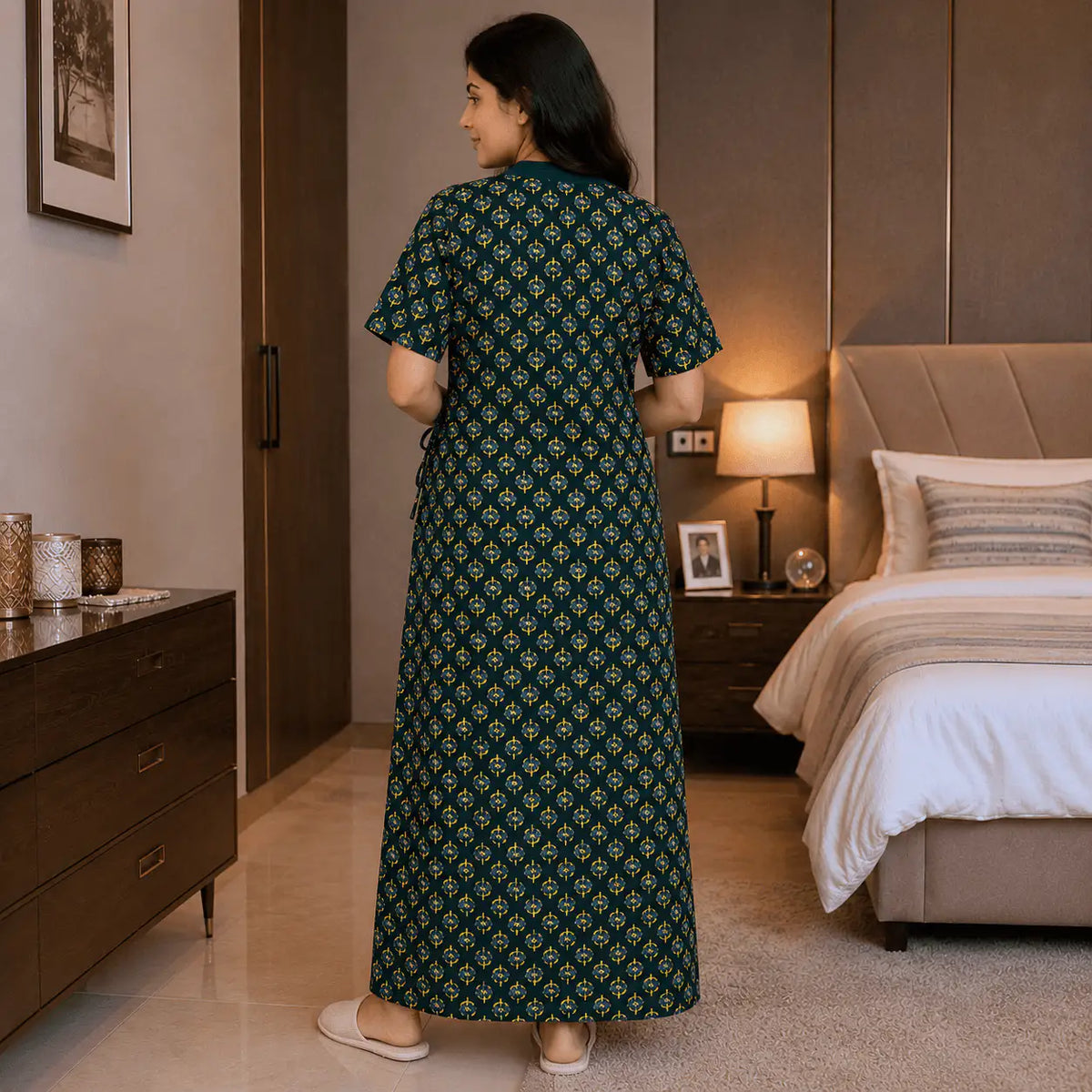 Pure Cotton Deep Green Daisy Housecoat