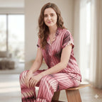 Premium Soft Satin Peach Iris Nightsuit
