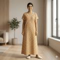 Pure Cotton A-Line Yellow Carnation Nighty