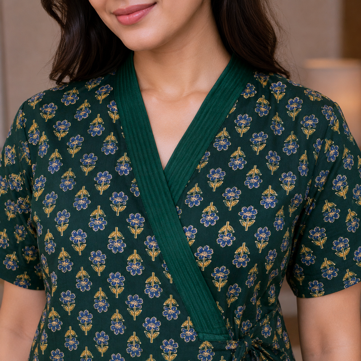 Pure Cotton Deep Green Daisy Housecoat
