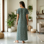 Pure Cotton A-Line Green Carnation Nighty