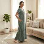 Pure Cotton A-Line Green Carnation Nighty