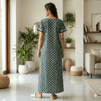 Pure Cotton A-Line Green Carnation Nighty