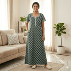 Pure Cotton A-Line Green Carnation Nighty