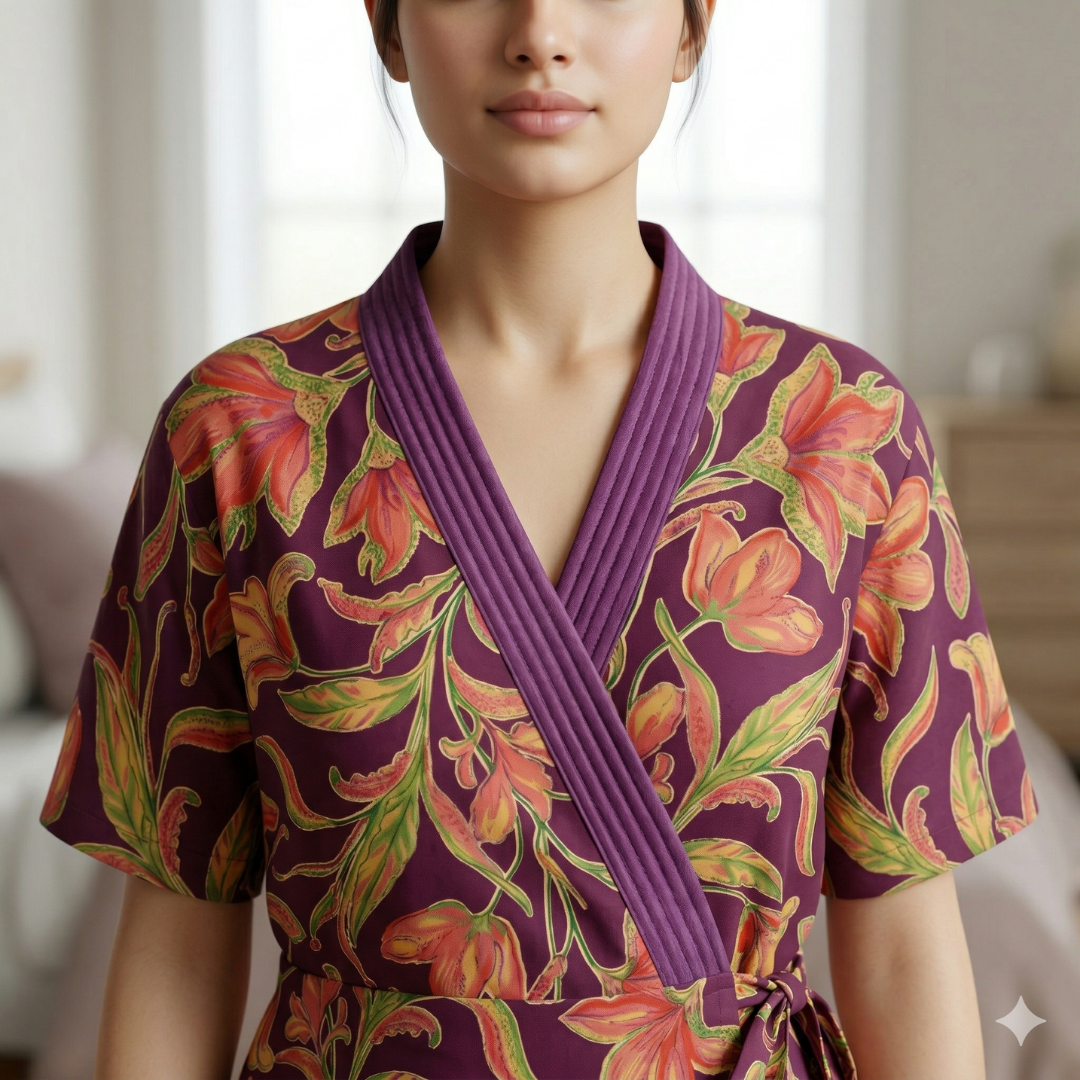 Pure Cotton Purple Heliconia Housecoat
