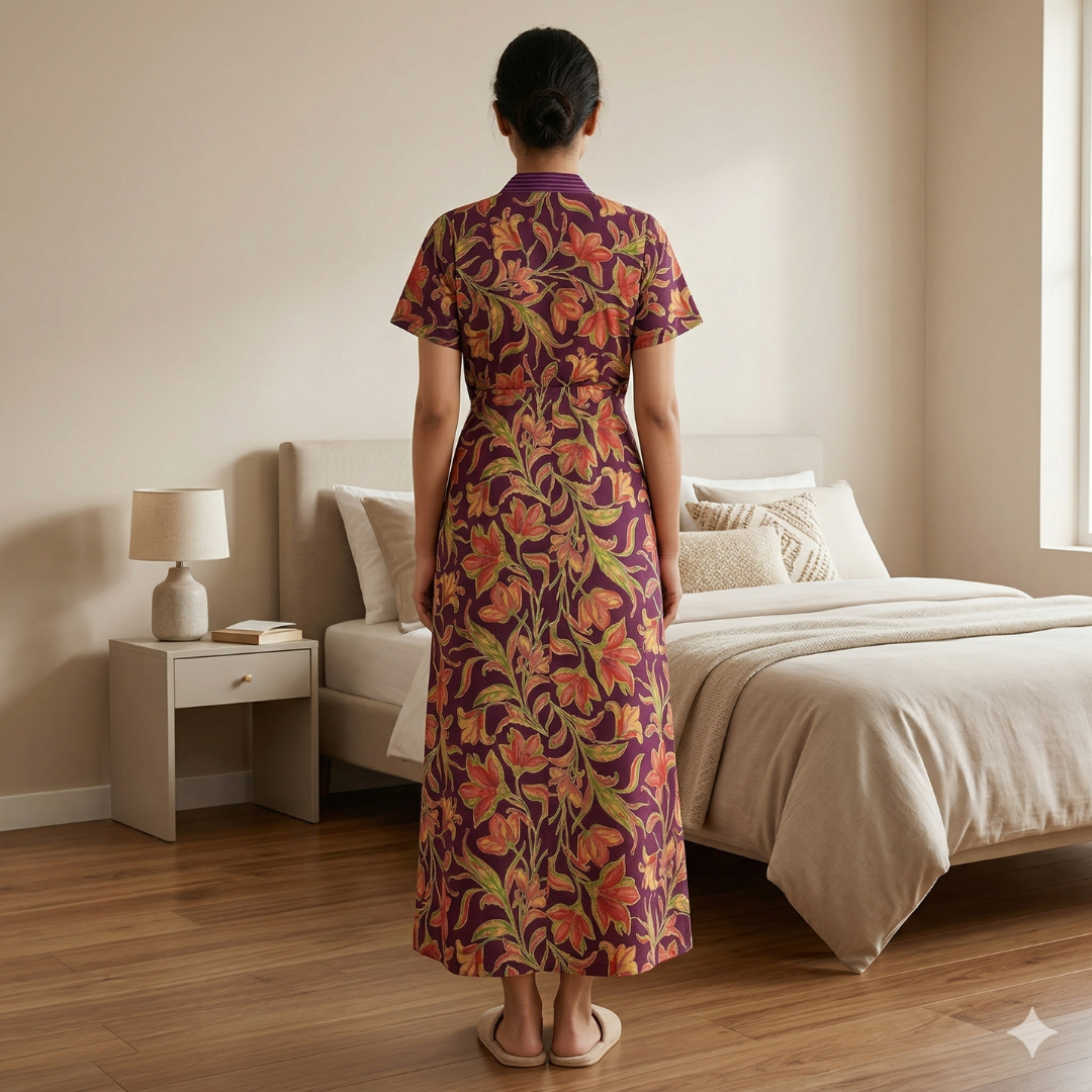 Pure Cotton Purple Heliconia Housecoat