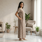 Pure Cotton A-Line Brown Carnation Nighty