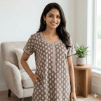 Pure Cotton A-Line Brown Carnation Nighty