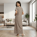 Pure Cotton A-Line Brown Carnation Nighty
