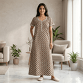 Pure Cotton A-Line Brown Carnation Nighty