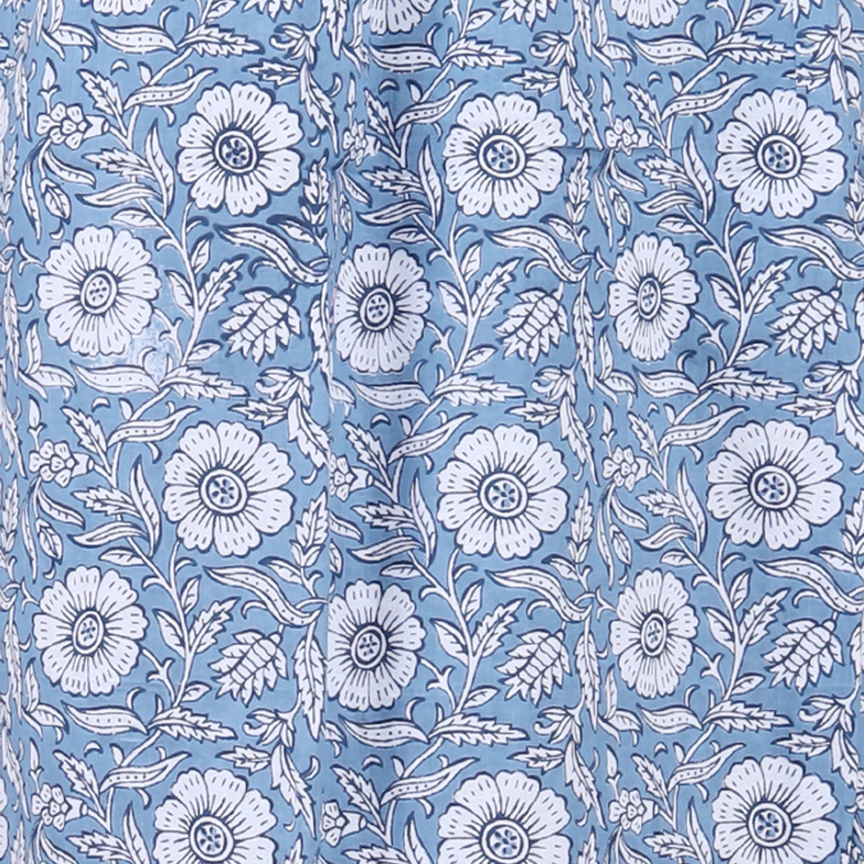 Pure Cotton Light Blue Carnation Full Front Open Nighty