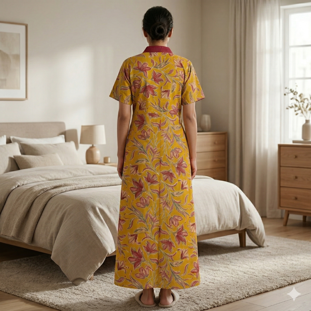 Pure Cotton Yellow Heliconia Housecoat