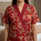 Pure Cotton Red Heliconia Housecoat
