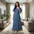 Pure Cotton Blue Carnation Housecoat