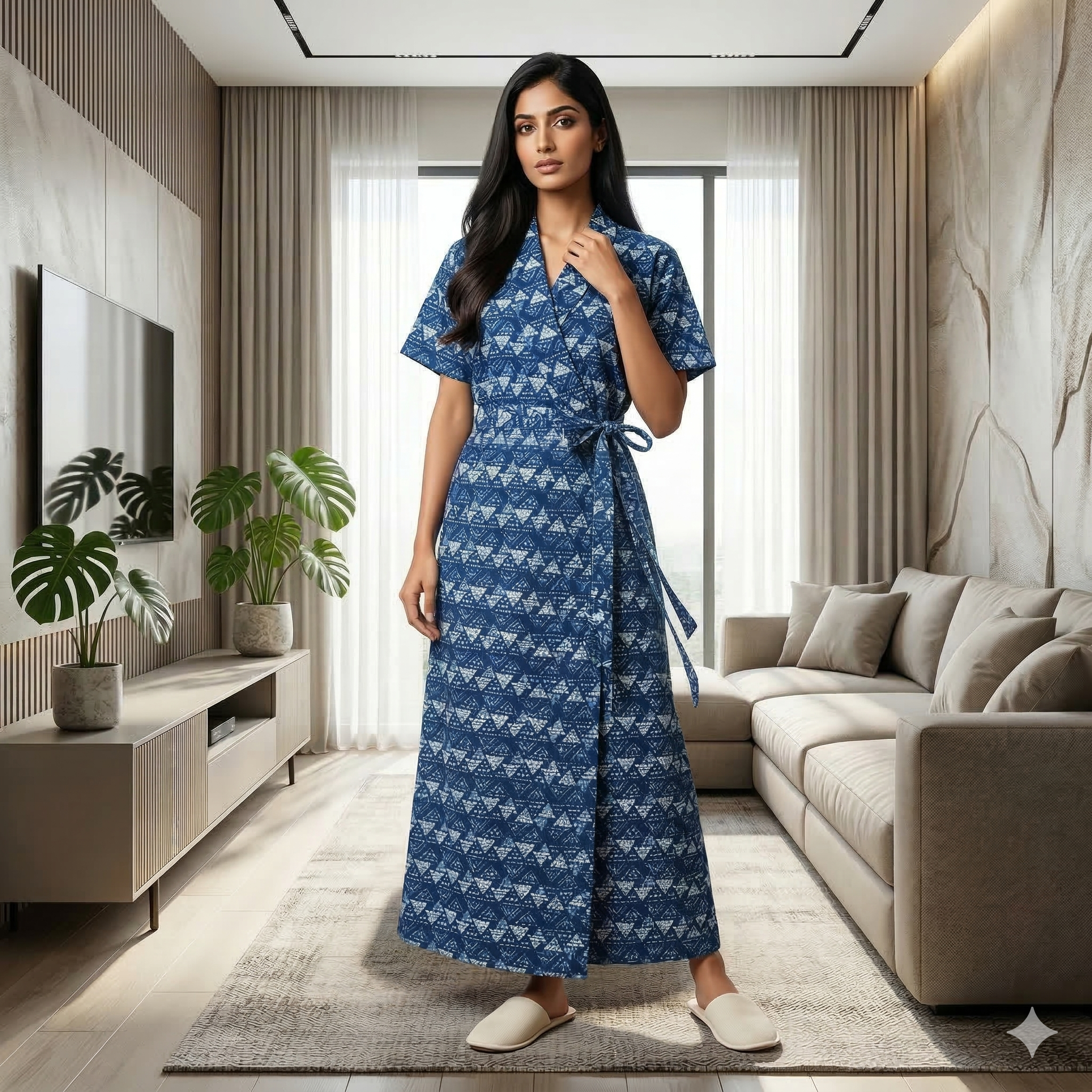 Pure Cotton Blue Carnation Housecoat