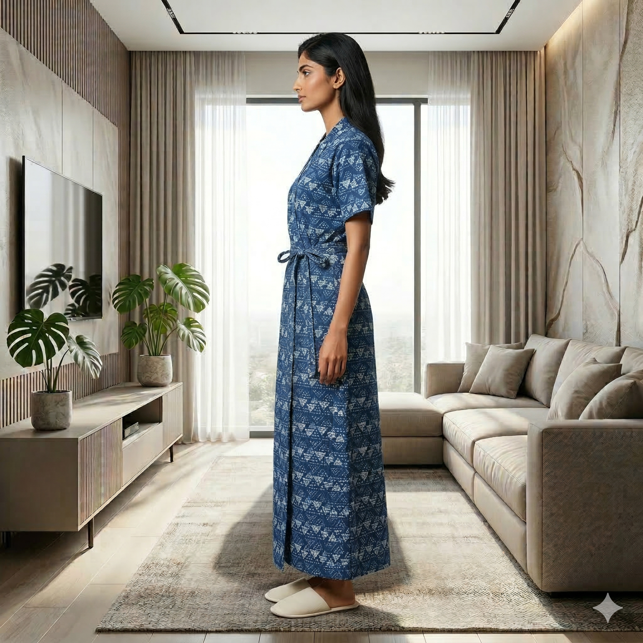 Pure Cotton Blue Carnation Housecoat