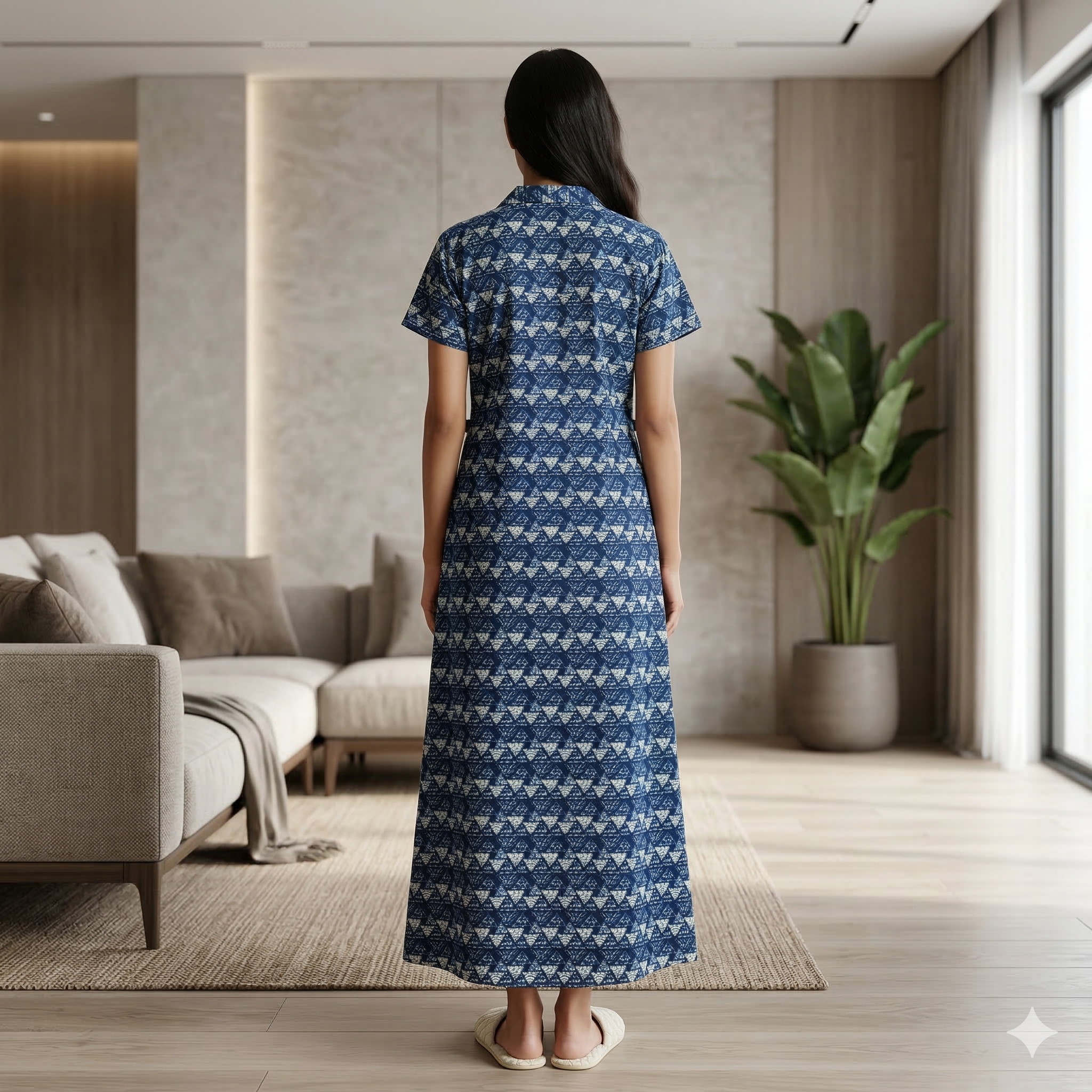 Pure Cotton Blue Carnation Housecoat