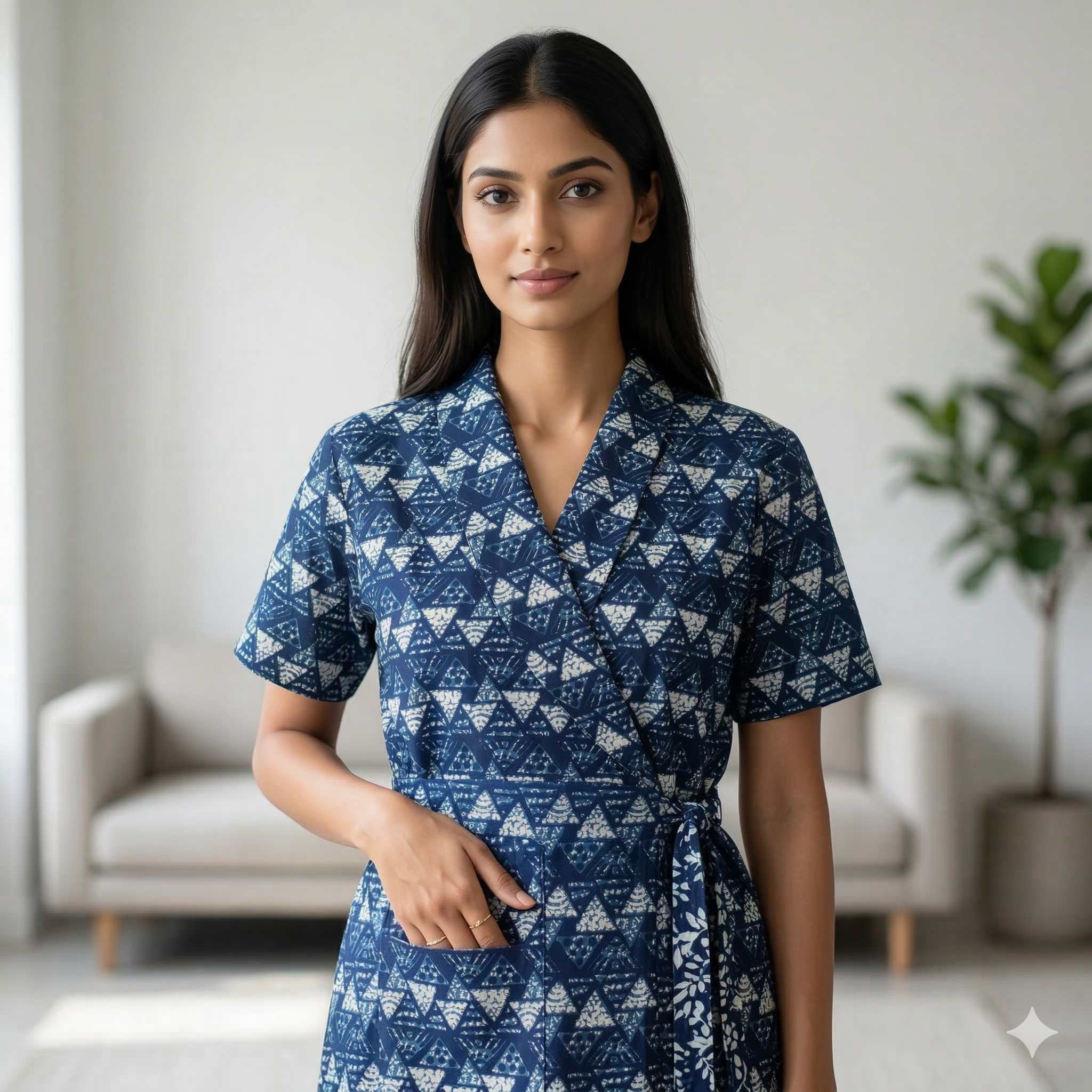 Pure Cotton Blue Carnation Housecoat