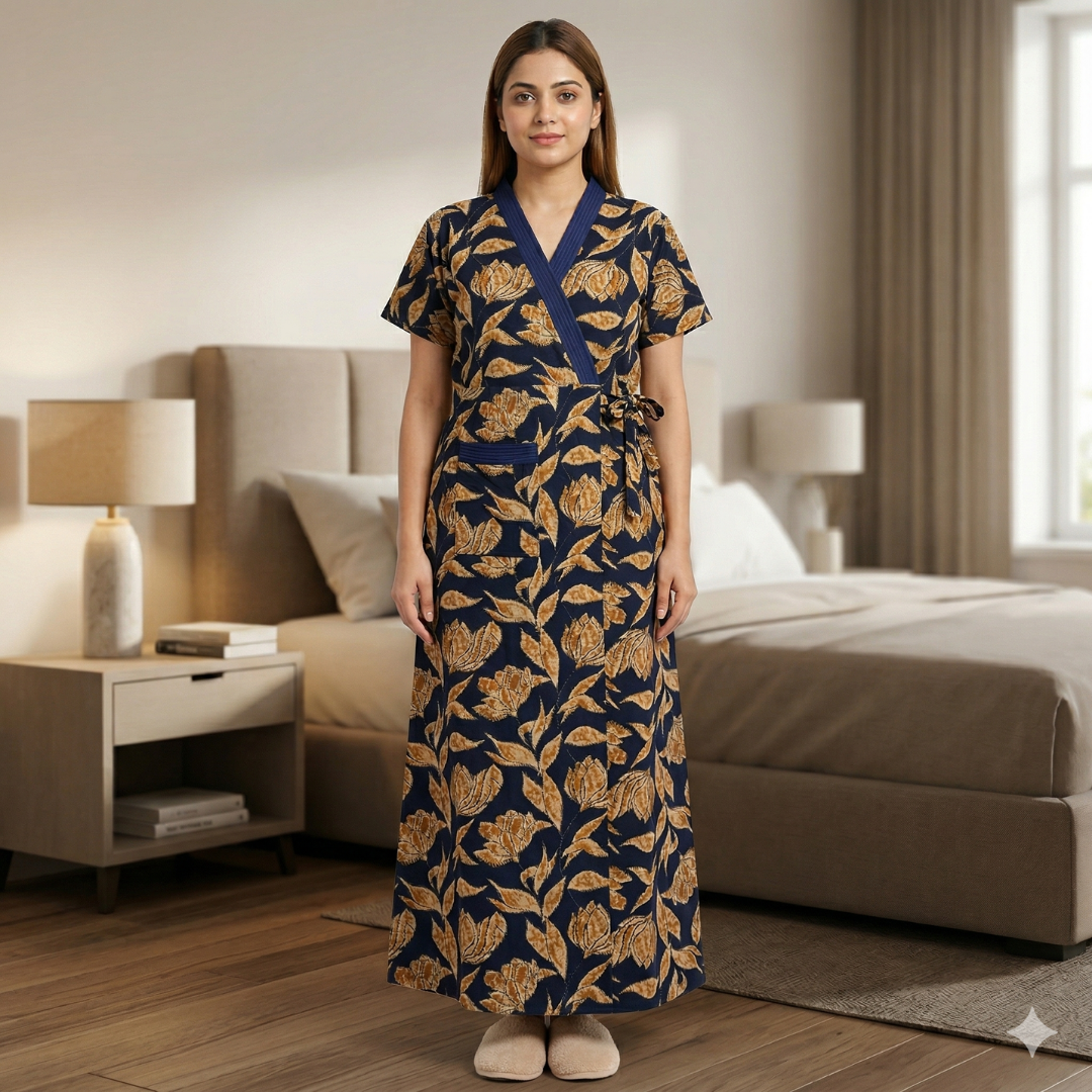 Pure Cotton Blue Heliconia Housecoat