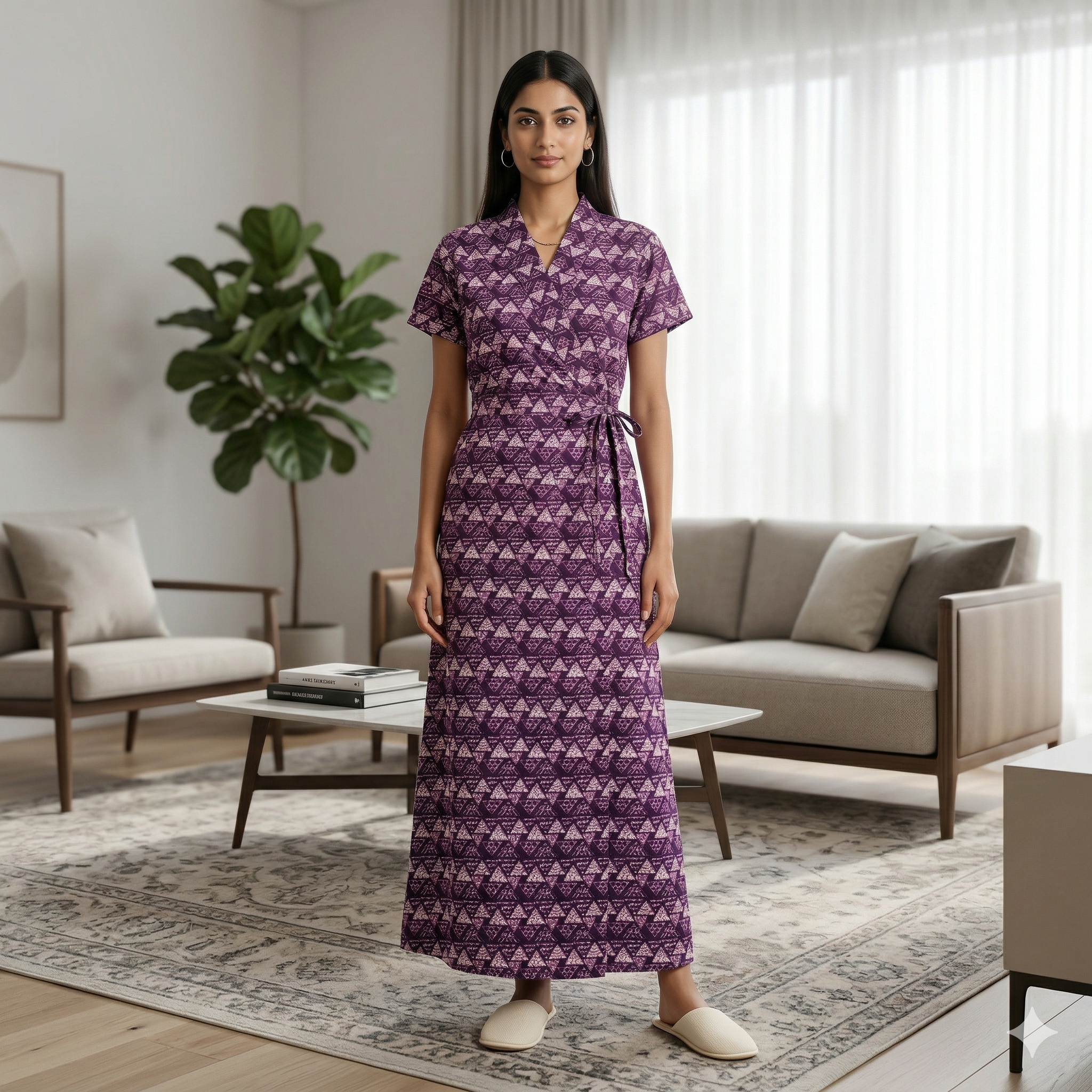 Pure Cotton Deep Purple Carnation Housecoat