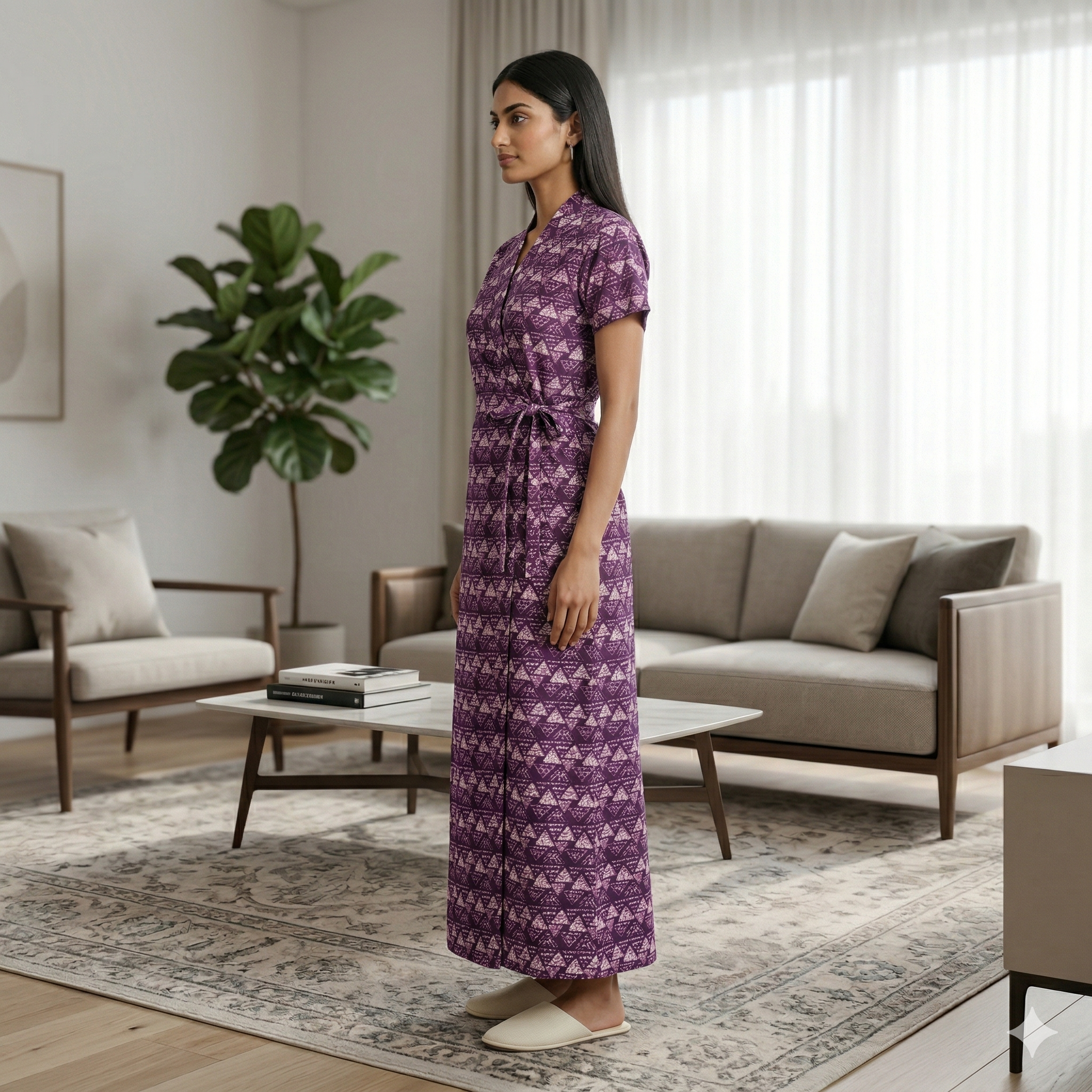 Pure Cotton Deep Purple Carnation Housecoat